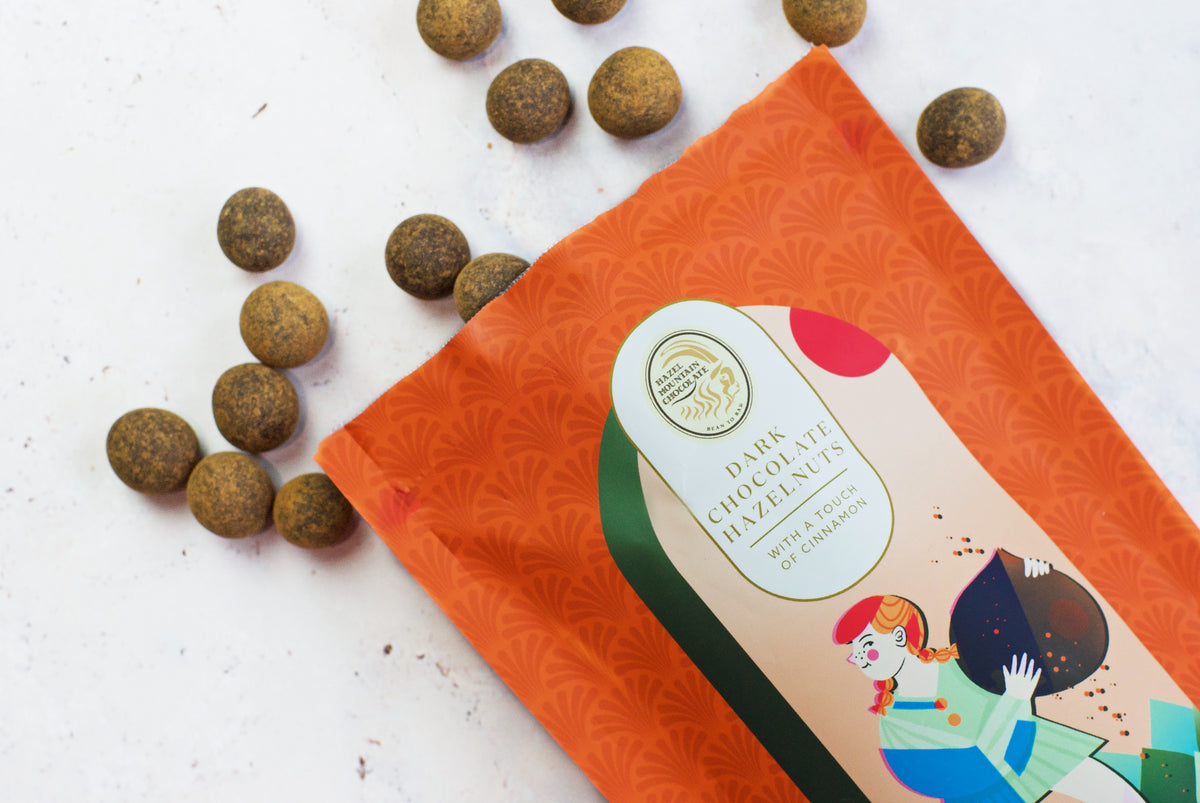 Hazelnuts in Dark Chocolate with Cinnamon Hazel Mountain Chocolate